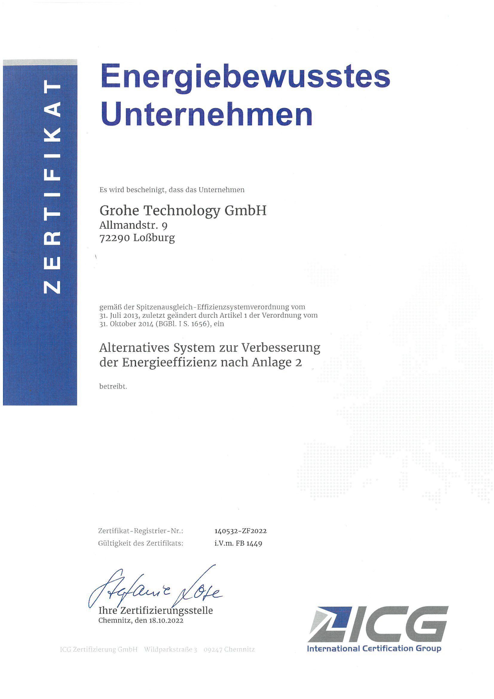 Zertifikat für energiebewusste Unternhemen